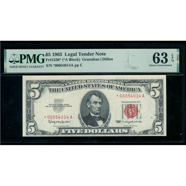 1963 $5 STAR Legal Tender Note PMG 63EPQ