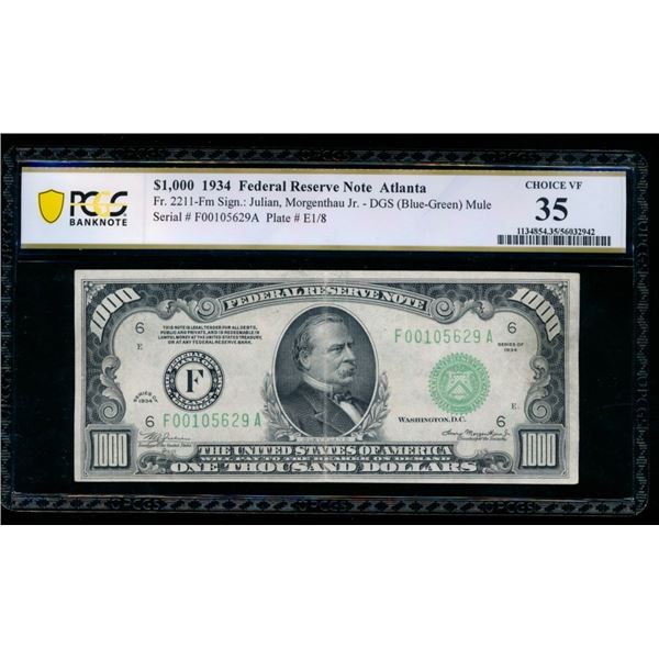 1934 $1000 Atlanta FRN PCGS 35