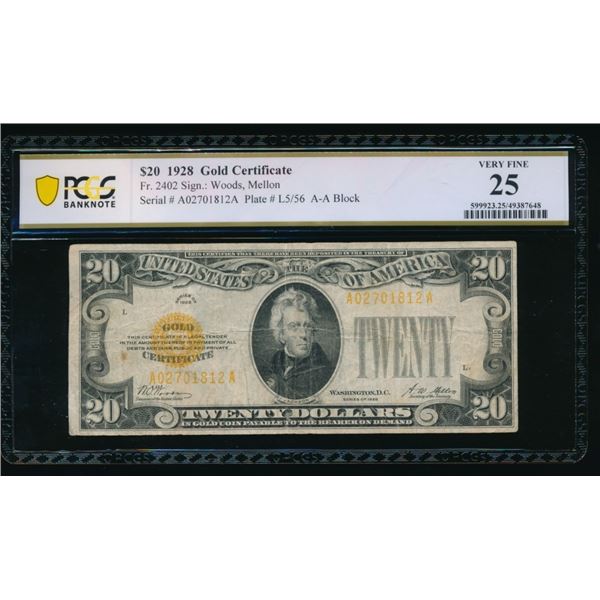 1928 $20 Gold Certificate PCGS 25