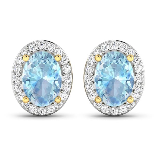 14KT Yellow Gold 1.02ctw Aquamarine and Diamond Earrings