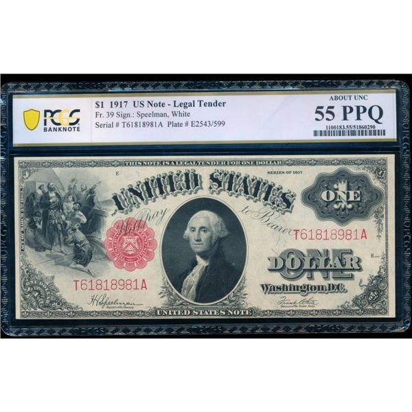 1917 $1 Legal Tender Note PCGS 55PPQ