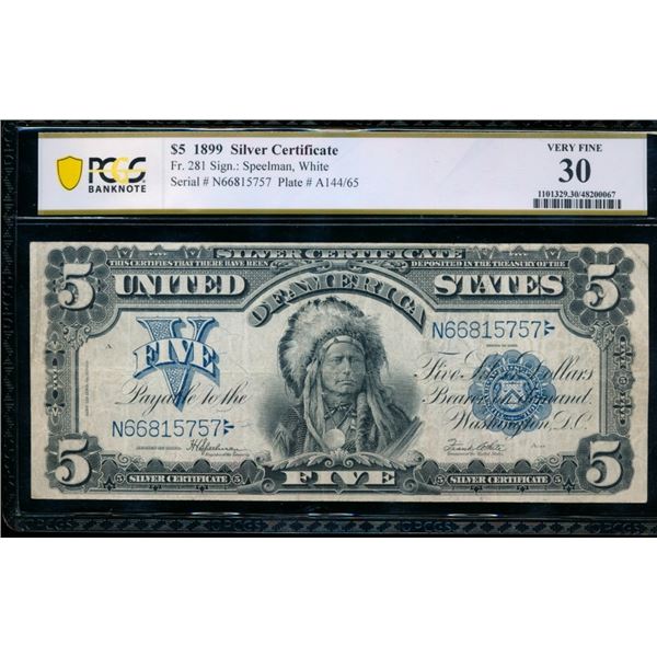 1899 $5 Chief Silver Certificate PCGS 30