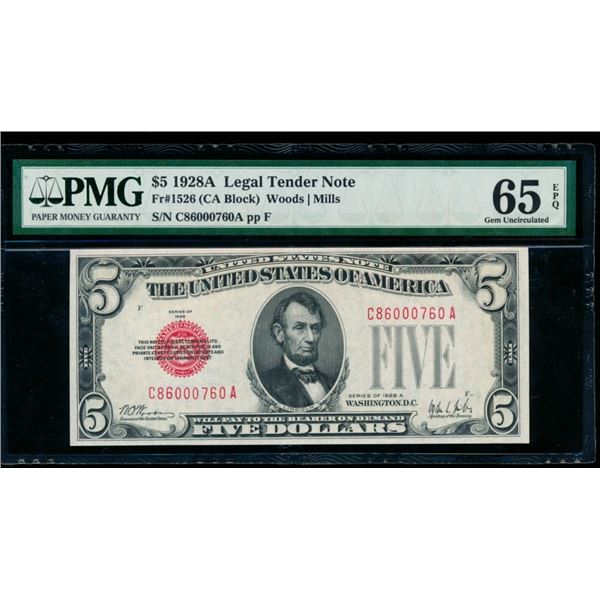 1928A $5 Legal Tender Note PMG 65EPQ