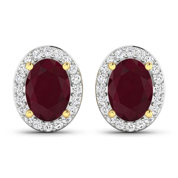 14KT Yellow Gold 1.7ctw Ruby and Diamond Earrings