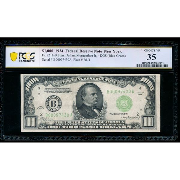 1934 $1000 New York FRN PCGS 35