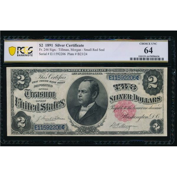 1891 $2 Silver Certificate PCGS 64