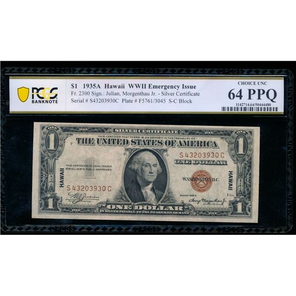 1935A $1 Hawaii Silver Certificate PCGS 64PPQ