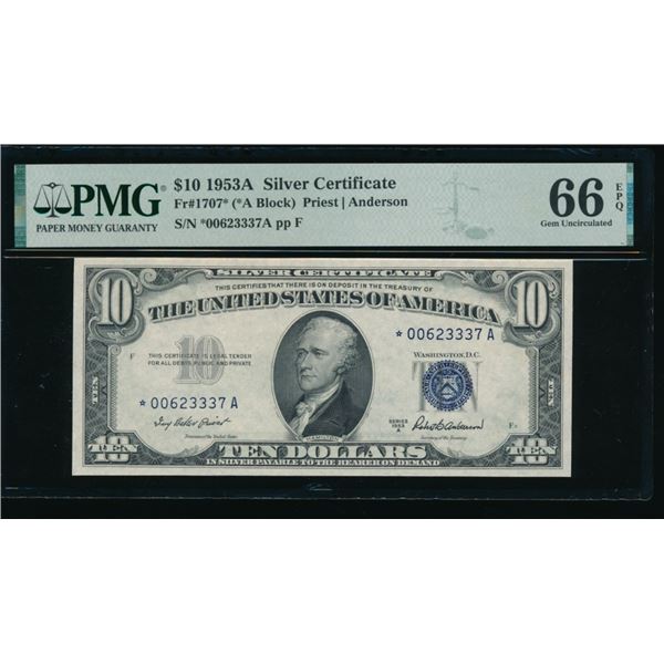 1953A $10 STAR Silver Certificate PMG 66EPQ