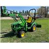 Image 1 : JOHN DEERE 1025R TRACTOR, 342 HRS W/ 120 FRONT-END LOADER W/ BUCKET & 54-IN AUTO-CONNECT BELLY MOWER