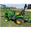 Image 2 : JOHN DEERE 1025R TRACTOR, 342 HRS W/ 120 FRONT-END LOADER W/ BUCKET & 54-IN AUTO-CONNECT BELLY MOWER