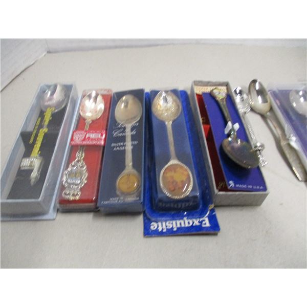 APPROX. 11 SOUVENIER SPOONS & 1 WATCH BAND