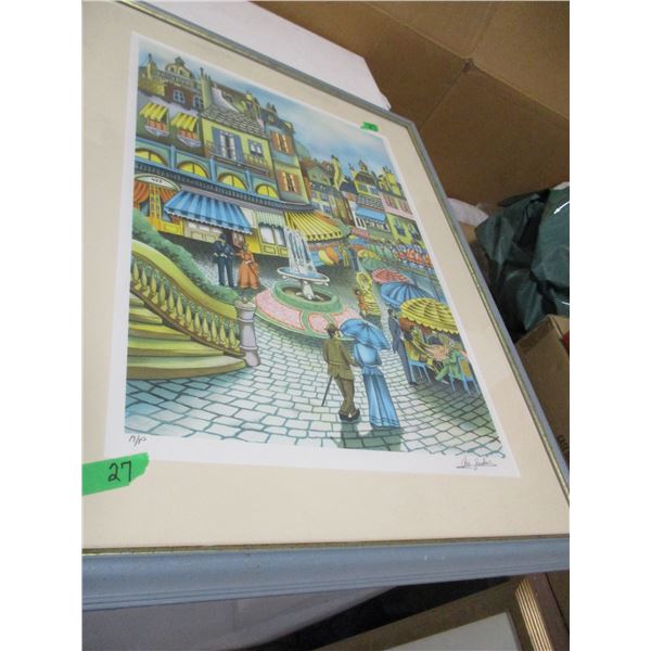 FRAMED PICTURE OF HOUSES (APPROX. 36 X 28")