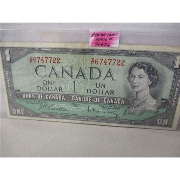 1954 CANADA POKER HAND SERIAL NUMBER $1 BILL