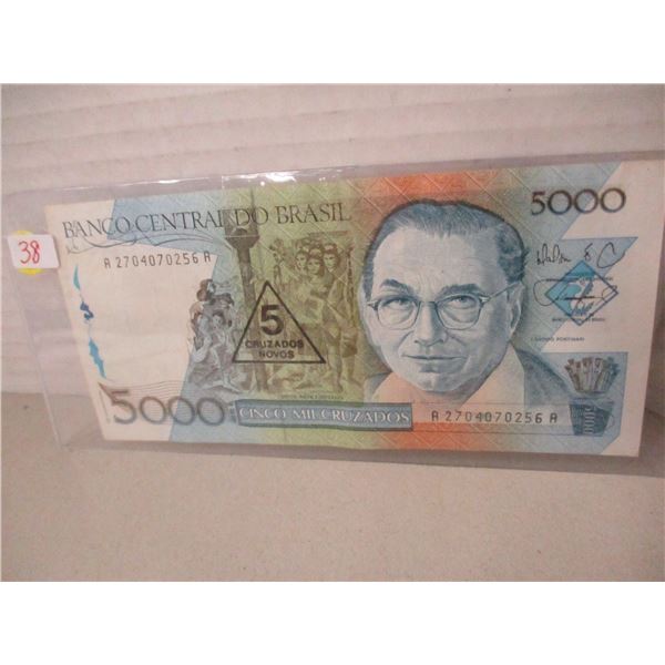 BANK OF BRZIL 5000 CINC CRUZADOS BANK NOTE