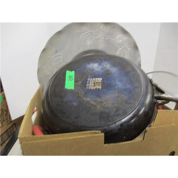 BOX C/W ASSORTED POTS & PANS
