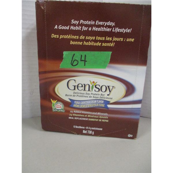 FREIGHT DAMAGE (AS IS):  GENSOY FUDGE COOKIE & CREAM FLAVOR PROTEIN BAR (12) - BOX