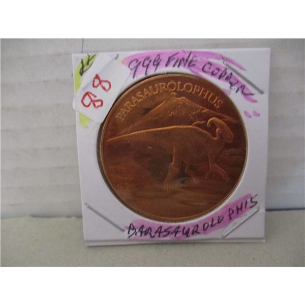 1 OZ 999 FINE BARASAUROLOPHIS COPPER TOKEN