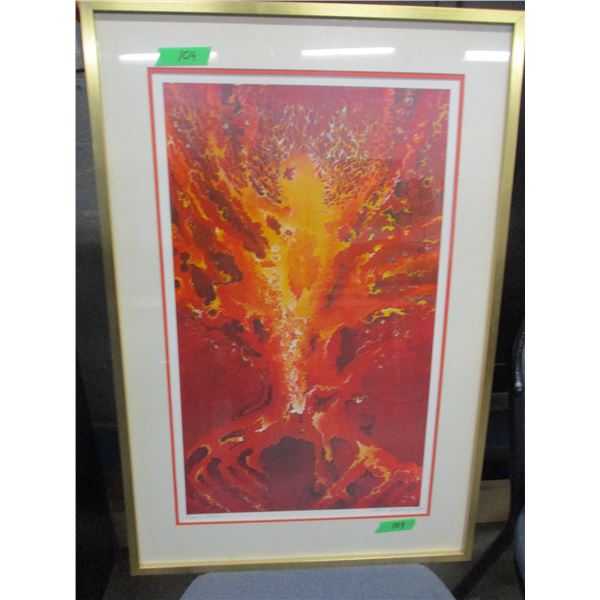 SEIZURE (AS IS):  "FIRE TREE" FRAMED PICTURE BY ERIC FILMER (APPROX. 38 X 35")