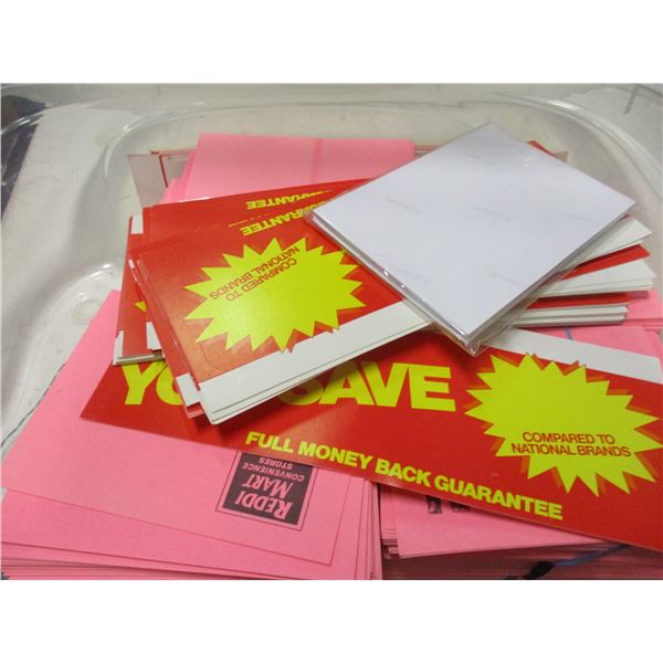 ESTATE:  PLASTIC TOTE WITH PAPER SIGNS