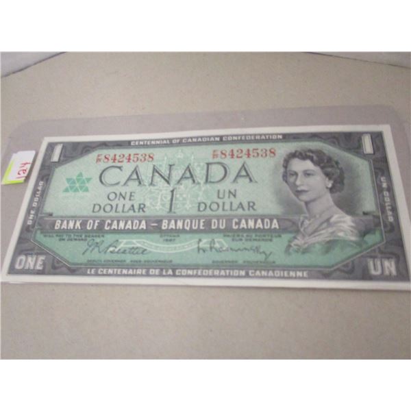 1967 CRISP UNCIRCULATED SERIAL NUMBER CENTENNIAL CANADA $1 BILL