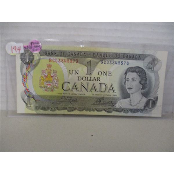 1973 CRISP UNCIRCULATED CANADA POKER HAND SERIAL NUMBER $1 BILL