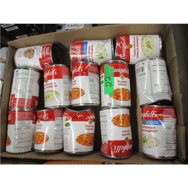 FREIGHT DAMAGE (AS IS):  BOX C/W APPROX. 12 ASSORTED CANS CAMPBELLS SOUP