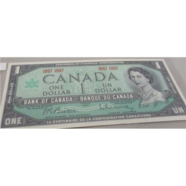 1867 - 1967 NO SERIAL NUMBER CRISP UNCIRCULATED CANADA CENTENNIAL $1 BILL