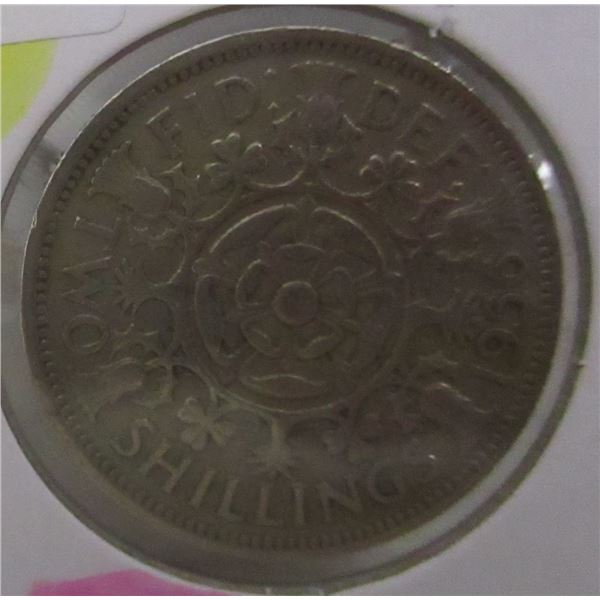 1945 BRITISH SILVER TWO SCHILLING COIN