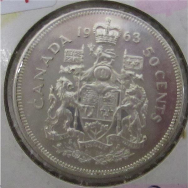 1963 UNCIRCULATED CANADA SILVER HALF DOLLAR