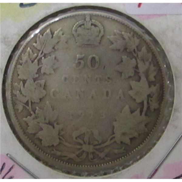1913 KING GEORGE V CANADA SILVER HALF DOLLAR