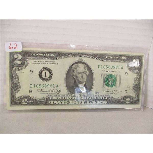 1976 GREEN SEAL SCARCE USA $2 BILL