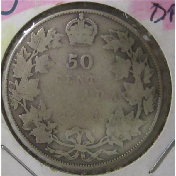 1913 WEAK DATE CANADA SILVER HALF DOLLAR