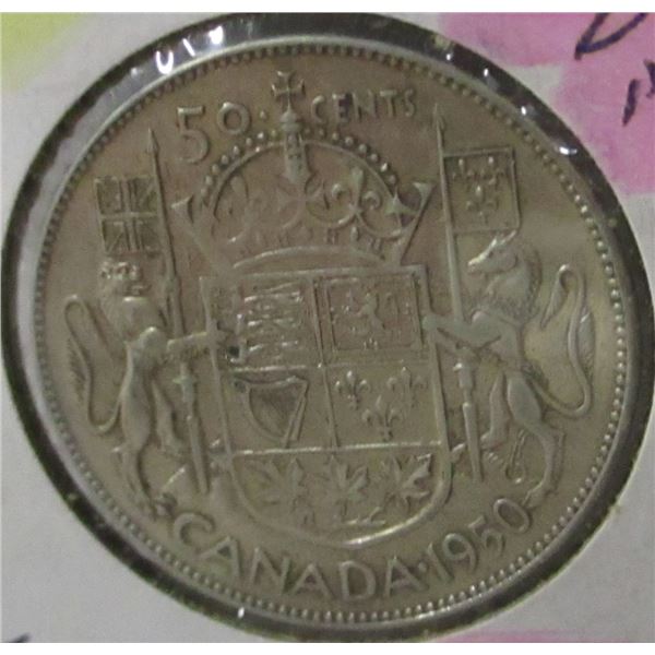 1950 (DESIGN "0") CANADA SILVER HALF DOLLAR