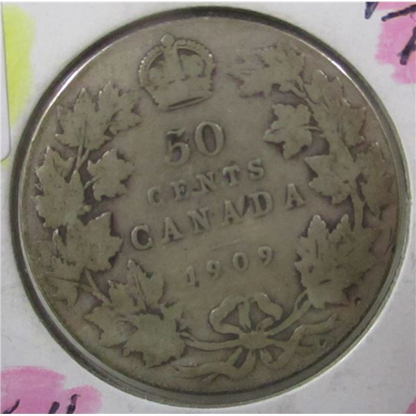 1909 VG/FINE CANADA KING EDWARD VII SILVER HALF DOLLAR