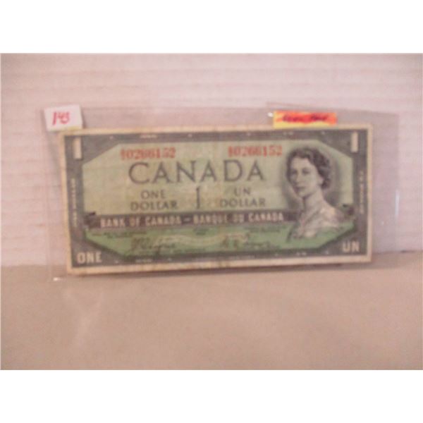 1954 BANK OF CANADA DEVILS FACE LEGAL TENDER $1 BILL
