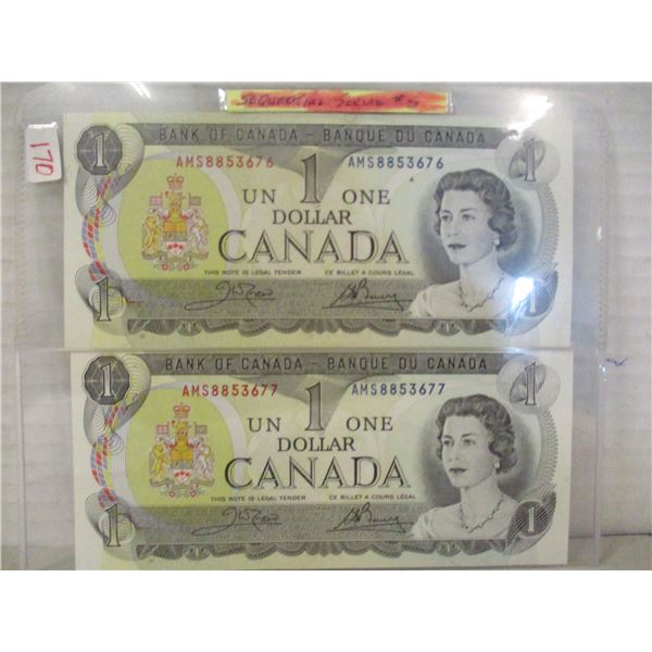 SET OF 1973 LAST OF CANADA $1 BILLS (SEQUENTIAL SERIAL NUMBERS)