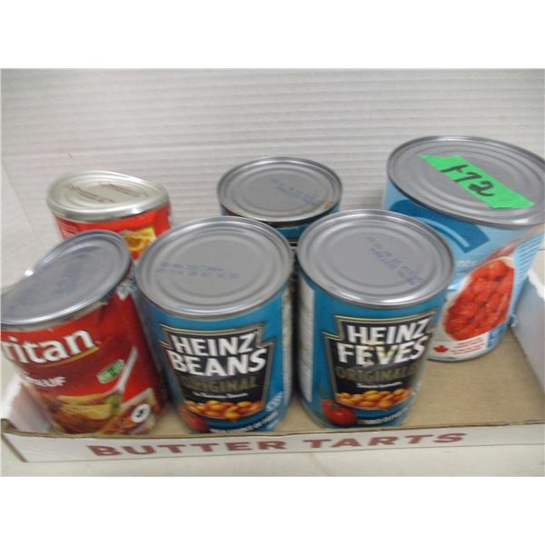 FREIGHT DAMAGE (AS IS):  FLAT C/W 6 CANS OF GROCERIES (BEANS, TOMATO'S, ETC)