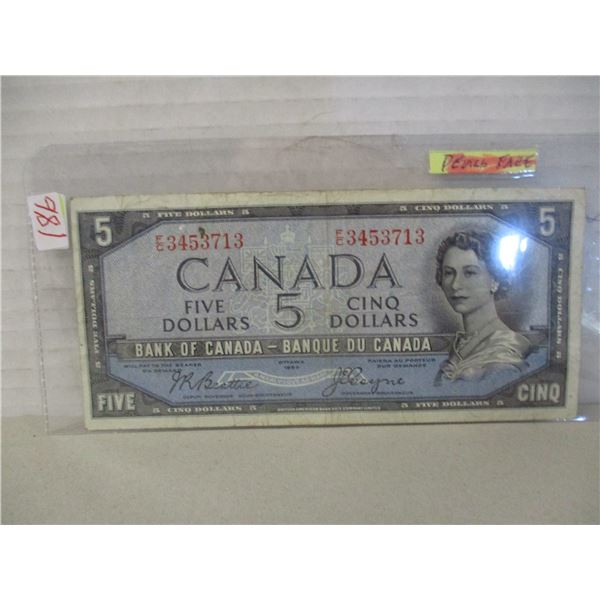 1954 LEGAL TENDER BANK OF CANADA DEVILS FACE $5 BILL