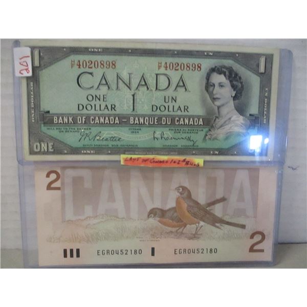 1954 & 1986 CANADA LAST OF $1 & $2 BILLS