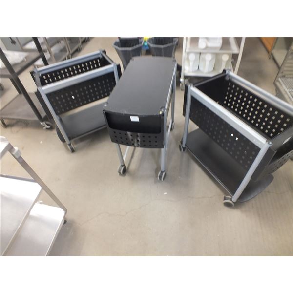 3 Small Metal Carts On Wheels