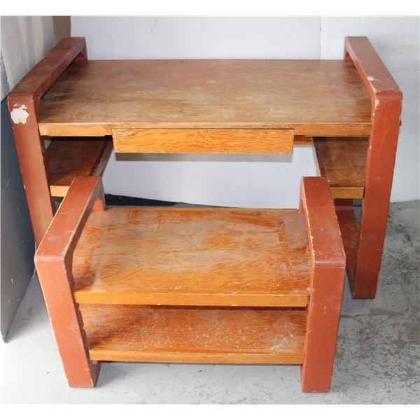 VINTAGE ADJUSTABLE WOOD DESK + STOOL