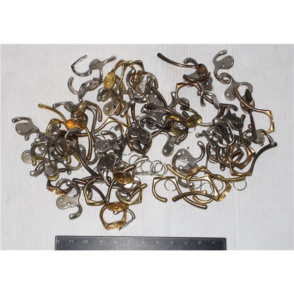 LARGE LOT OF ASSORTED SIZE WALL MOUNT HOOKS