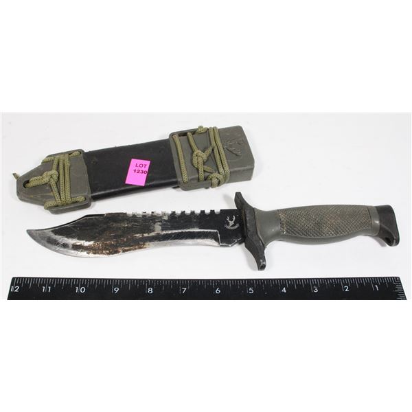 THE BONE EDGE KNIFE IN SHEATH, WELL USED