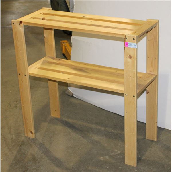 2 TIER WOOD SHELF. APPROX 30" TALL X