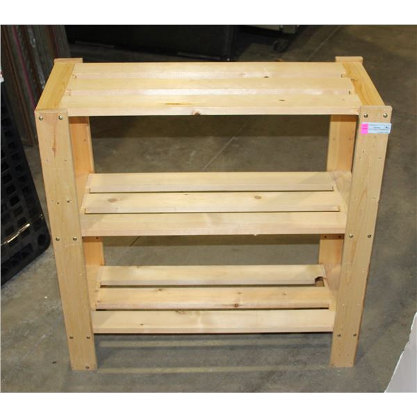 3 TIER WOOD SHELF. APPROX 30" TALL X