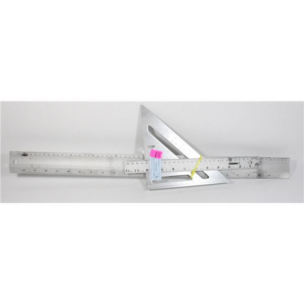 BUNDLE OF MEASURING TOOLS, RULERS, SQUARE, ECT