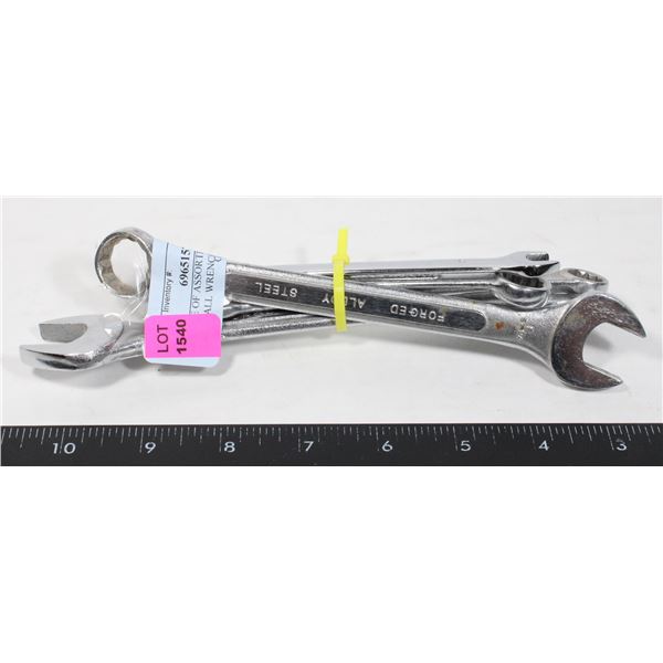 BUNDLE OF WRENCHES. 9mm, 1/2", 5/8", 11/16", 7/216"