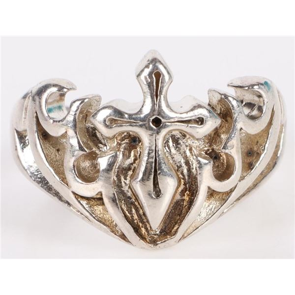 STERLING SILVER FIREY CROSS MEN'S RING
