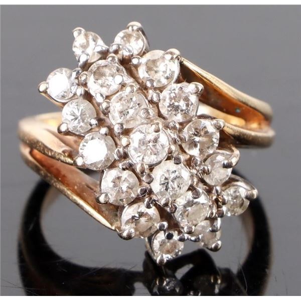 10K YELLOW GOLD DIAMOND LONG CLUSTER LADIES RING