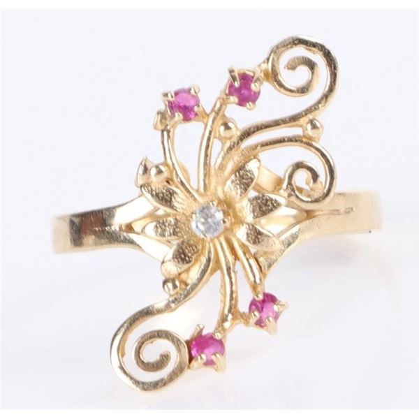 WHIMSICAL 10K RUBY & DIAMOND LADIES RING